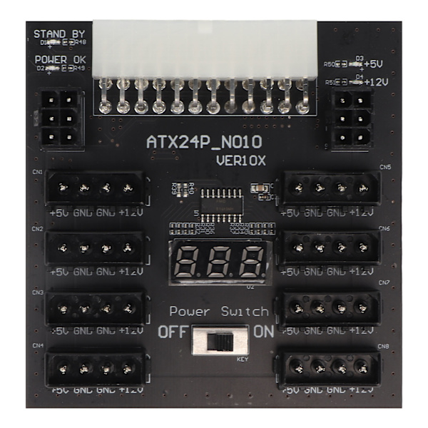 ATX PSU Power Board 5V 12V Output 24Pin til 8X 4Pin Plus 2X Voltage Indicator ATX Server Power Board til CHIA Mining