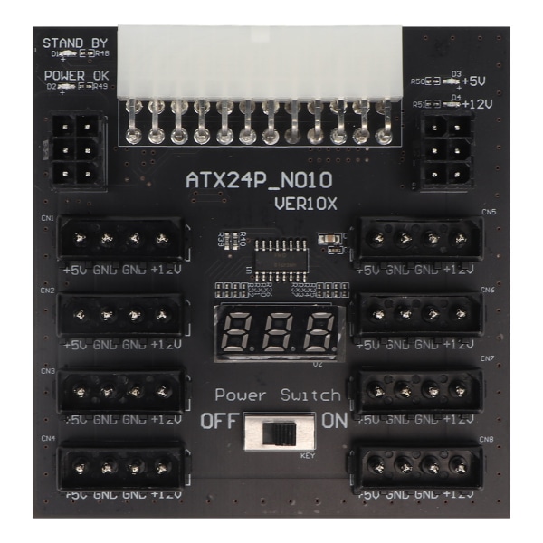 ATX PSU Power Board 5V 12V Utgang 24Pin til 8X 4Pin Plus 2X Spenningsindikator ATX Server Power Board for CHIA Mining