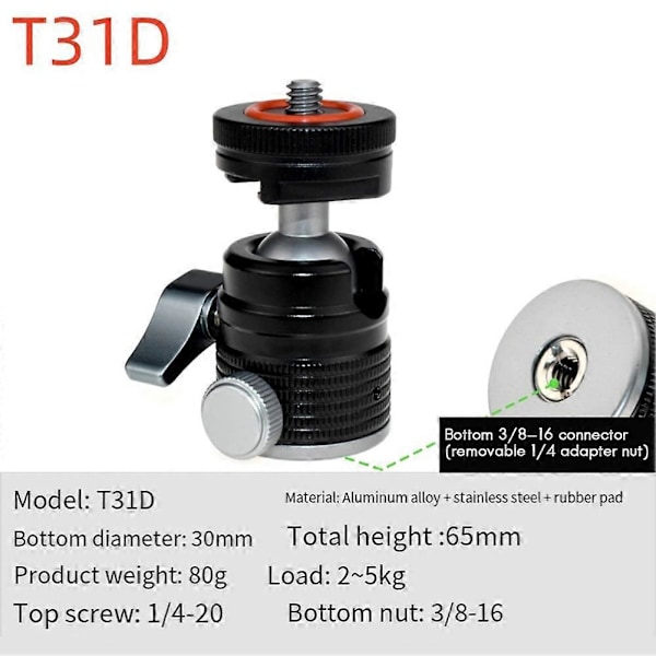 Mini Kulstativ med 3/8-tums skruvfästen för DSLR-kameror