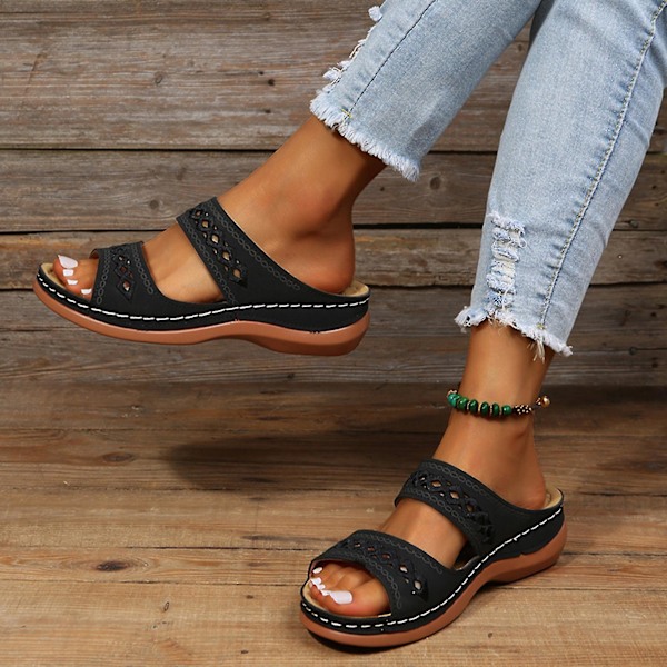 Sommarortopediska flip-flops för kvinnor - Öppen tå med fast färg Sandaler42 Schwarz