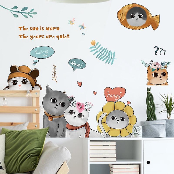 1 Styck Söta Katt Väggdekaler För Barnrum Heminredning Tecknade Djur Väggdekaler PVC Mural Konst
