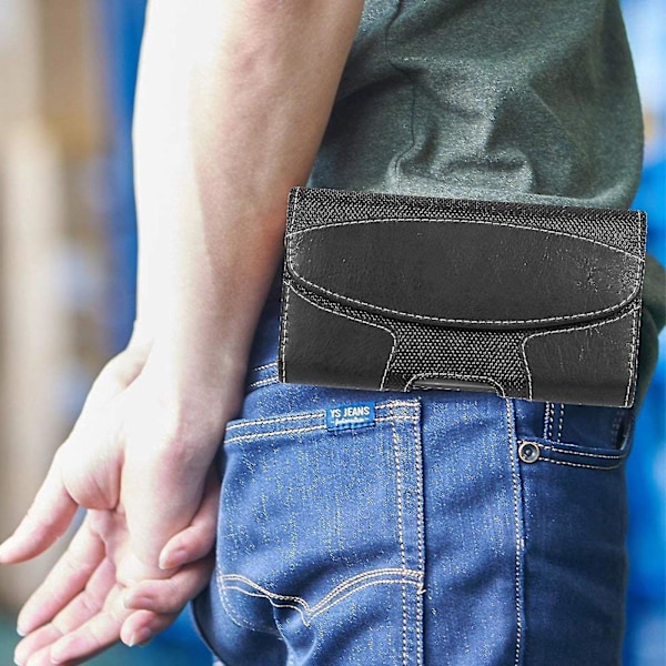 Herr Universell PU Läder Telefon Väska Bältesklämma Holster XL Svart