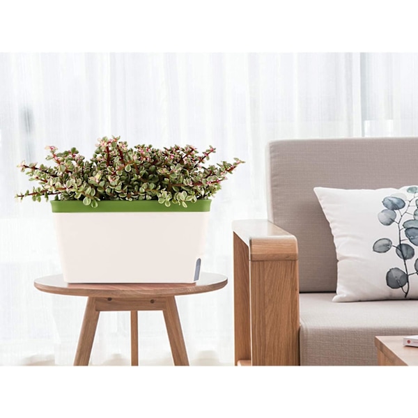 27 cm Självvattnande Blomlåda Grön Örtkruka Set om 3 Plastblomkruka Rektangulär Planteringslåda för Kök Balkong Fönsterbräda