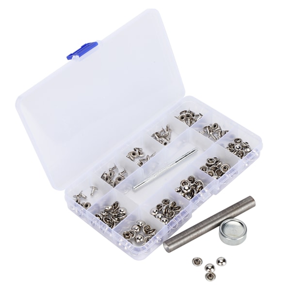 100 Set Round Rivet Kit Metal Leather Stud with Tools for DIY Repair Decoration Craft