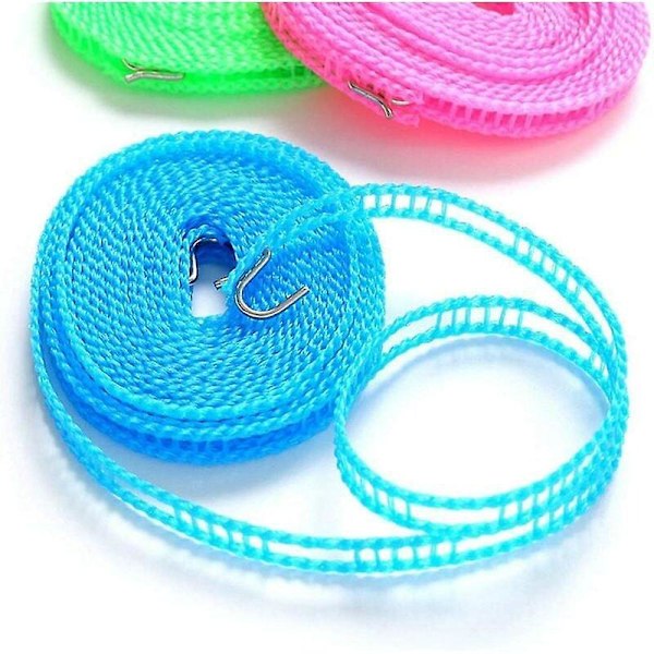 3 stk. 3m Nylon Klessnor Bærbar Vaskesnor med Metallkrok for Reise Camping