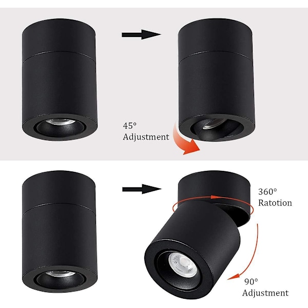 Loftlampe, Justerbar lampehusvinkel, Loftspots, Loftlampe, Justerbare loftspots, LED loftlampe, (Sort-3000K)