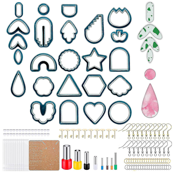 Blue Polymer Clay Earring Cutters Kit for DIY Jewelry Making