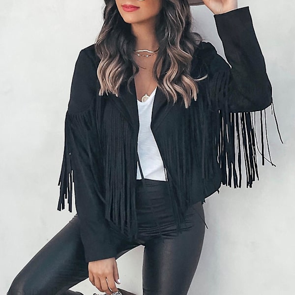 Moderigtig Beige Faux Suede Tassel Jakke til Kvinder