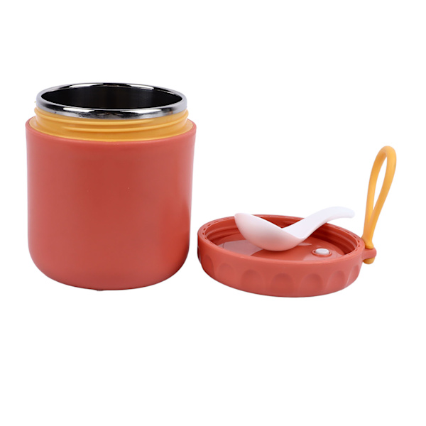 Isolerad matbehållare burk röd 400 ml rostfritt stål läckagesäker med sked termisk lunchburk för soppa varm mat barn