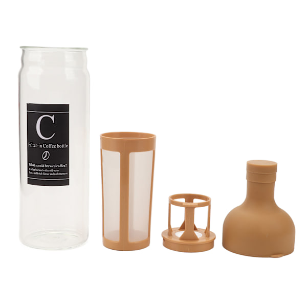 1000 ml koldbrygget kaffeflaske med stor kapacitet, dobbeltlags varmebestandig lysebrun koldbrygget kaffemaskine med filter