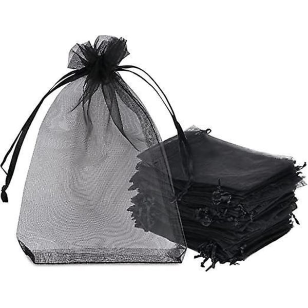 120 svarta organza-påsar, 10x15 cm, med band - Perfekt för smycken, godis och presenter vid födelsedag, dop, bröllopsfester