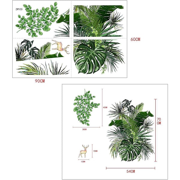 Grønne Plante Veggklistremerker Nordiske Tropiske Planter Monstera Blader Hage Små Friske Hjemmedekorasjoner