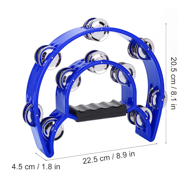 Blue Double Row Jingles Handbell Tambourine Percussion Instrument Blue