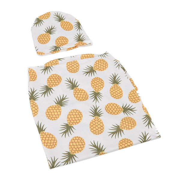 Mjuk elastisk anti-skräck baby swaddle filt hatt set nyfödd wrap baby hatt set för 0 till 3 månader baby liten ananas