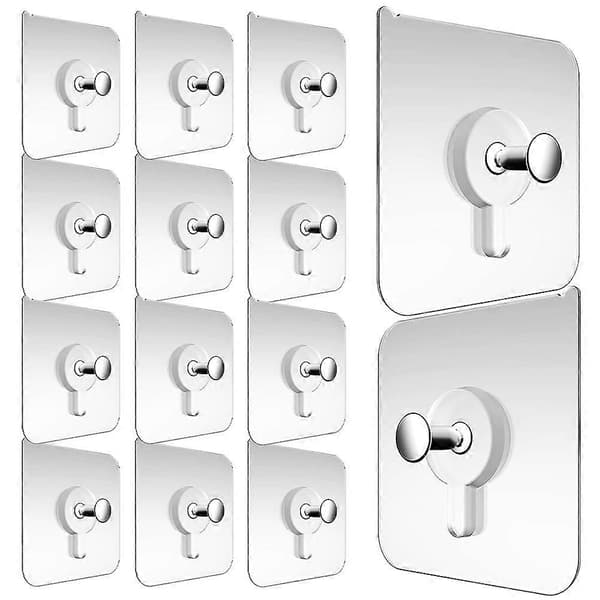 Wall Hooks No Drilling Self Adhesive Picture Hangers for Bedroom 20 Pcs Transparent