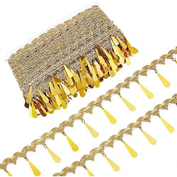 30 Yards Droppformad Paljetttofs Kantband 5 cm Bredd Etnisk Stil Glittrande Polyesterband Fransspets för Kläder Bälte Hatt Dekoration Sömnad (Go