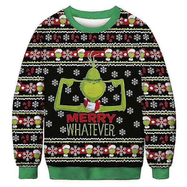 Dame Herre Par Jule Grim Jumper Trøje Grinch Print Rund Hals Pullover Trøje Langærmet Grøn Monster E 2XL E E 2XL