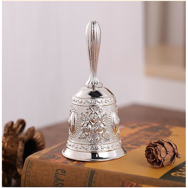 Classy Silver Carved Zinc Alloy Hand Bell - Durable and Stylish