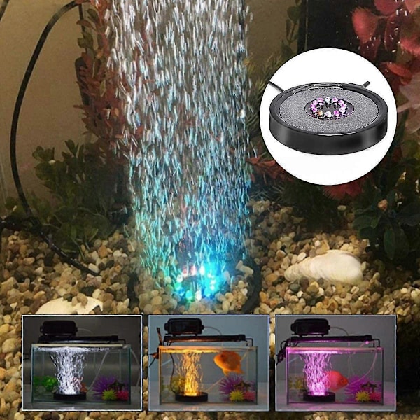 2025 Egnet Akvariefisketank Luftgardin Boblesten Disk med 12 Flerfarvede LED'er