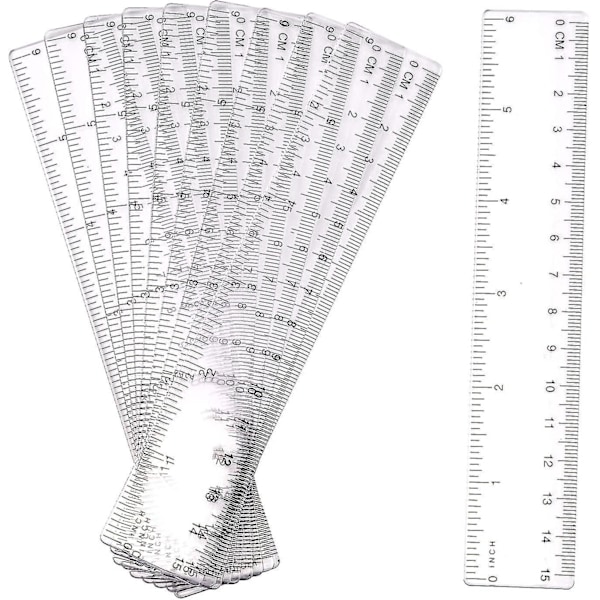 10-pack Genomskinlig Plastlinjal 15 cm 6 Tum Rak Linjal Transparent Plastlinjal Kit Mätverktyg För Student Skola Kontor