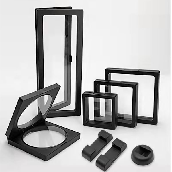 PE-film smykkeopbevaringsboks Transparent 3D flydende ramme skærmholder Film smykker display boks sort 2,76 X 0,79in