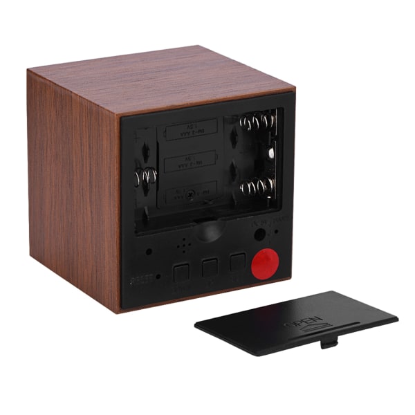 6x6x6cm Trä Elektronisk Digital Väckarklocka Skrivbordsklocka Temperatur LED Display Röststyrning Brun