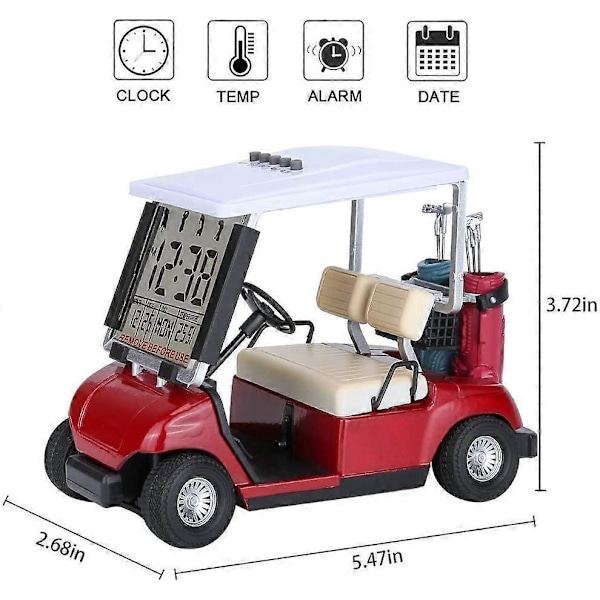 Nyeste Versjon LCD Display Mini Golfbil Klokke for Golfentusiaster Flott Gave til Golfere Løpssuvenir Nyhet Golfgaver, rød