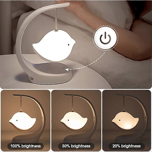 Børne Natlampe med Bluetooth-højtaler, 7 Fuglefarver, Genopladelig Touch Sengelampe og Trinløs Dæmpning - Velegnet til Børneværelse, Stue