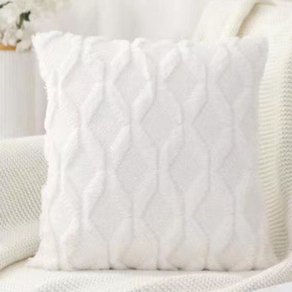 Pehmeät lyhyet villaveluuripehmusteet - 2 kpl setti | 18x18 tuumaa | Beige | Luksus tyylinen tyynynpäällinen sohvalle makuuhuoneeseen