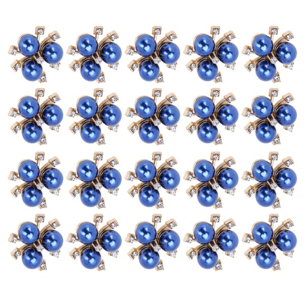 20 stk. perleblomst-rhinsten DIY tøjmanchet broche mode smykketilbehør blå