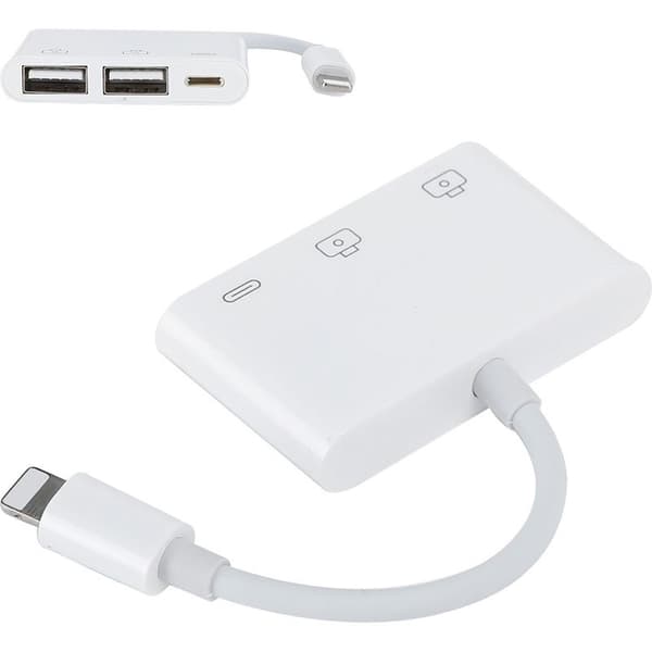 3-i-1 OTG-adapter for iOS med USB-hub, minnekortleser og tastatur-/musstativ