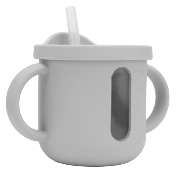 Silikoninen Sippy-kuppi, jossa on kaksoiskahvat, kevyt taaperon harjoituskuppi tiiviillä, vuotamattomalla kannella kotiin matkustamiseen, harmaa
