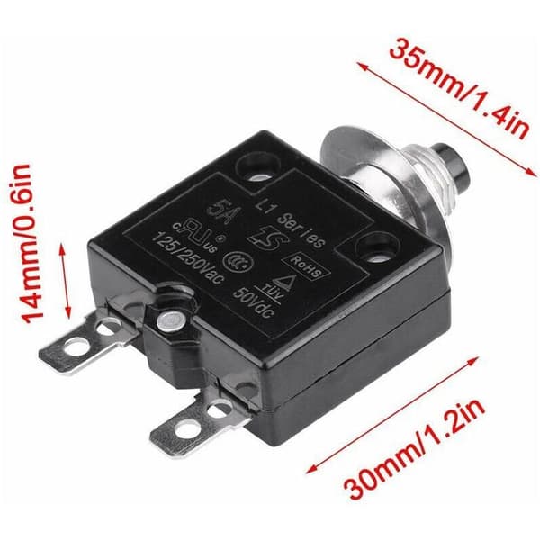 10A effektbryter med valgfri termisk tilbakestillingsbryter, 125-250V AC 50V DC overstrømsbeskyttelse trykknapp effektbryter