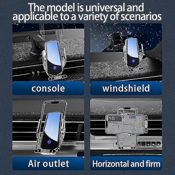 Trådløs bil lader montering for iPhone 14/13/11, Samsung, Xiaomi - Rask magnetisk induksjonslading Svart med sugekopp