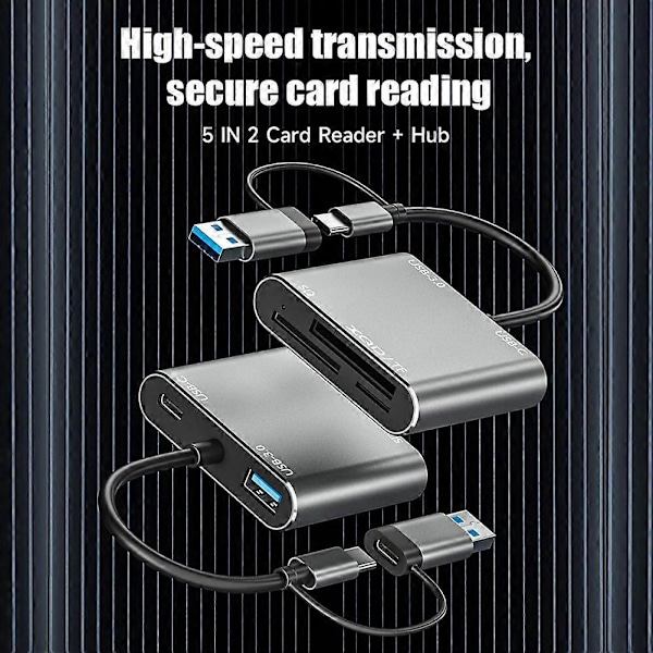 Uusi USB 3.0 -muistikortinlukija 5 in 1 USB-C - TF SD XQD -kortille