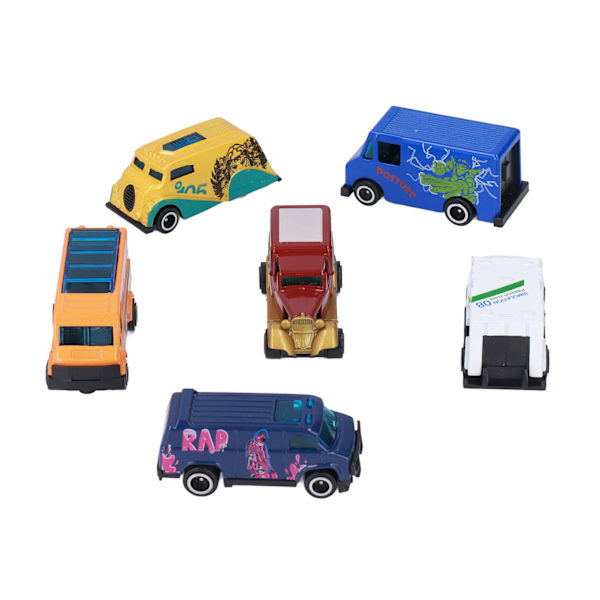6 st legering bilmodell robust hållbar legering plast olika former levande färger 1:64 skala metallbuss leksaksbilar set
