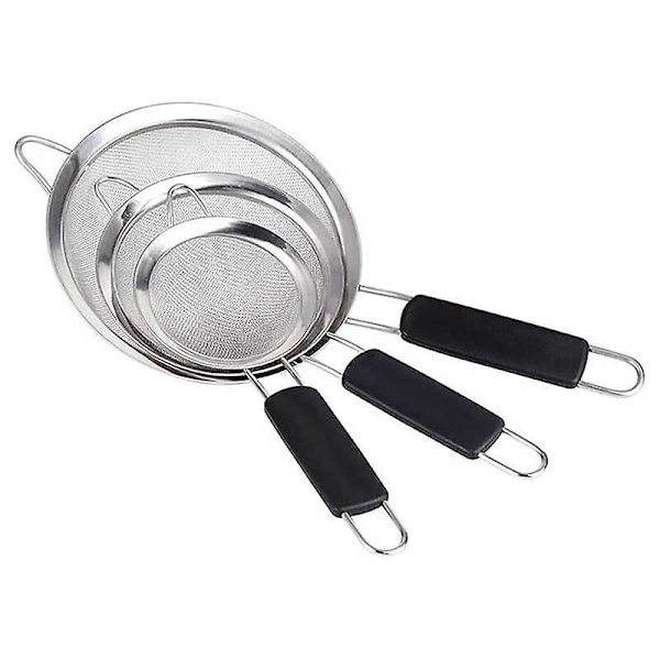 Stor rustfri si med sort håndtag til sojamælk og hotpot dræning Køkkensi filter sæt af 3