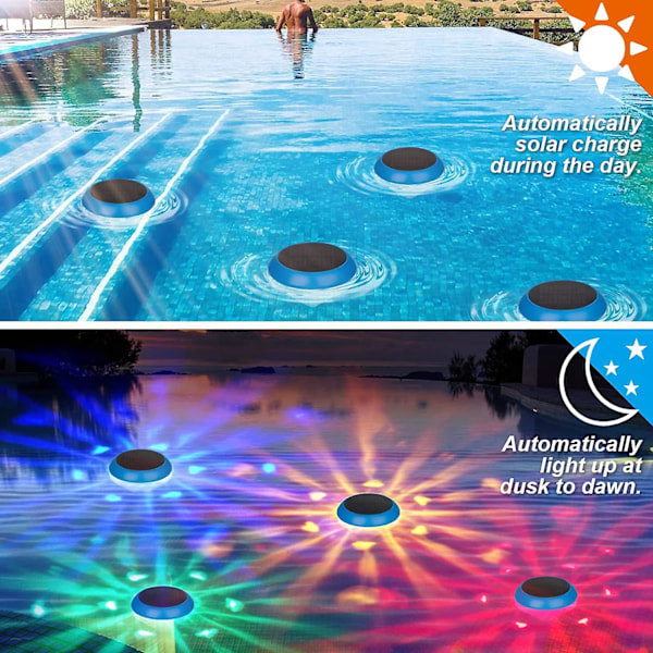 Solcellsdrivna Flytande Poollampor - Set om 2, RGB Färgväxlande, Vattentäta LED-lampor för Simbassäng, Utomhuspooltillbehör