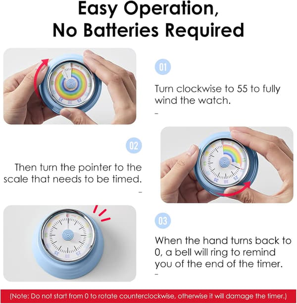 1 pc Visual Timer, Kitchen Timer, 3-inch Magnetic Kitchen Timer 60 Minute Countdown, Battery-Free Mechanical Clock, Time Management Tool for Kids and Adults