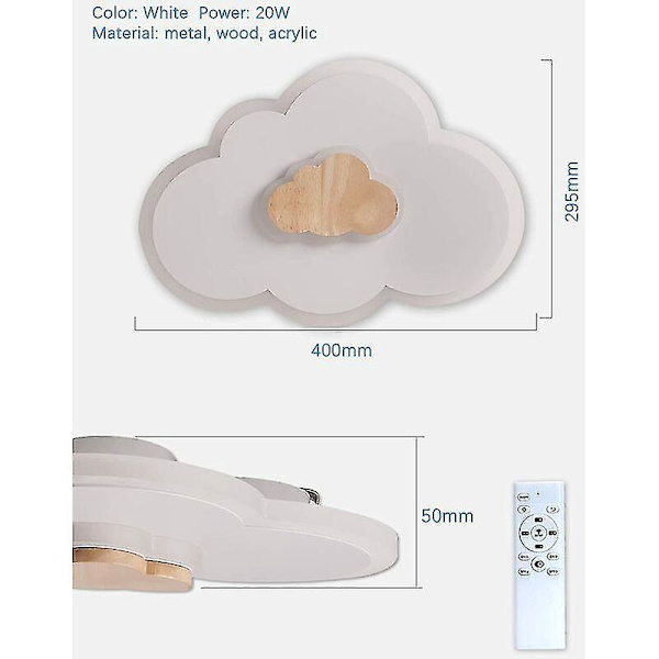 Moderne hvit sky LED-taklampe, 40 cm, 20 W, dimbar fjernkontroll, 3000K - 6000K, barnerom