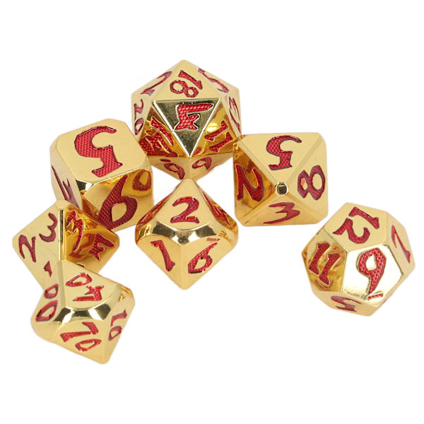 7 st tärningar i metall med tydliga siffror, tung polyhedral tärningssats för brädspel, guld