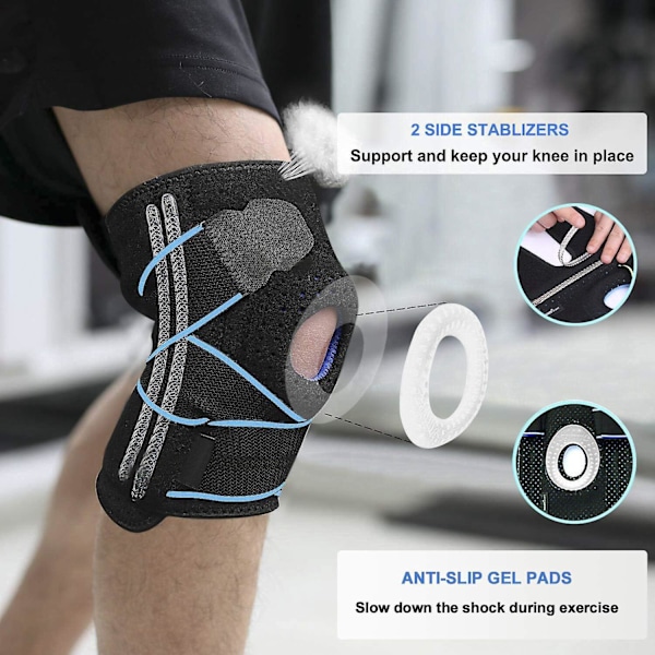 Knästöd i neopren, 2 stycken knästöd för patella och ligament, knäskydd med öppen patellastabiliseringsring för sport, löpning