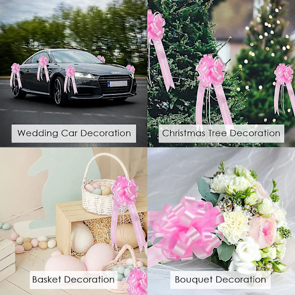 10 rosa band-dragbågar för presentkorgar, blomsterarrangemang, bröllopsbilar och festdekorationer