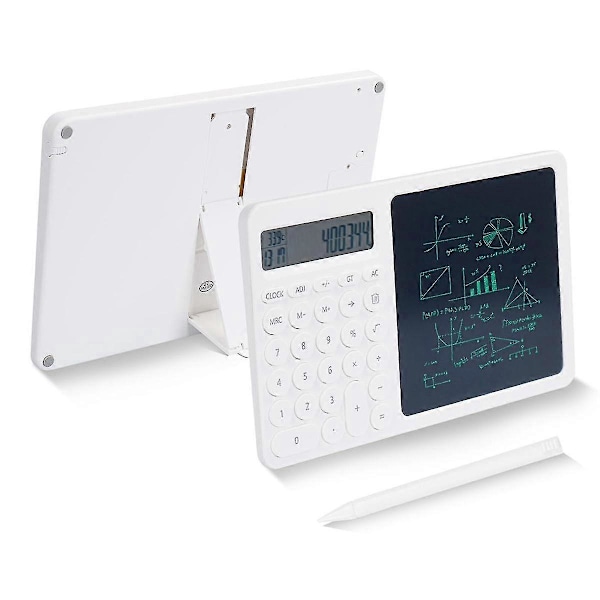 Laskin LCD-kirjoitusalustalla, 2-in-1 pöytämallinen seisova laskin elektronisella kalenterilla
