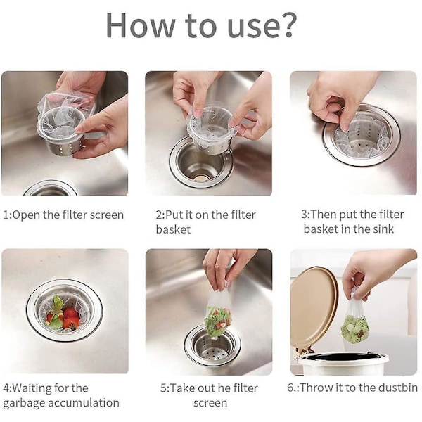 Køkkenvask Si Strainer Mesh Pose - 200 STK Engangs Mesh Vask Si Posen - Vask Net Si Filter Posen