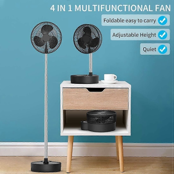 10000 mAh Oscillerende Gulvventilator, 20 cm Bærbar Batteriventilator, Genopladelig Bordventilator, 3 Hastigheder, Højdejusterbar, til Hjemmet, Camping, Telt, Rejser, Udendørs