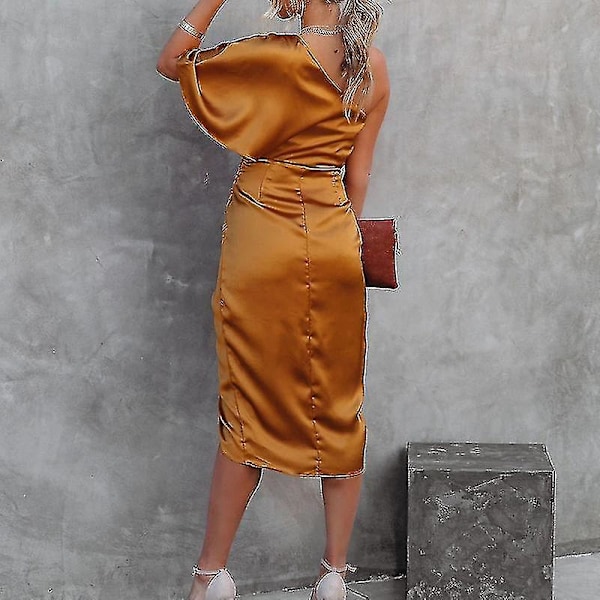 Orange Satin Bodycon Pencilklänning XL för Kvinnor