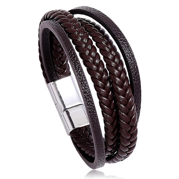 Flätad armband i flera lager av ko-läder för män med spänne