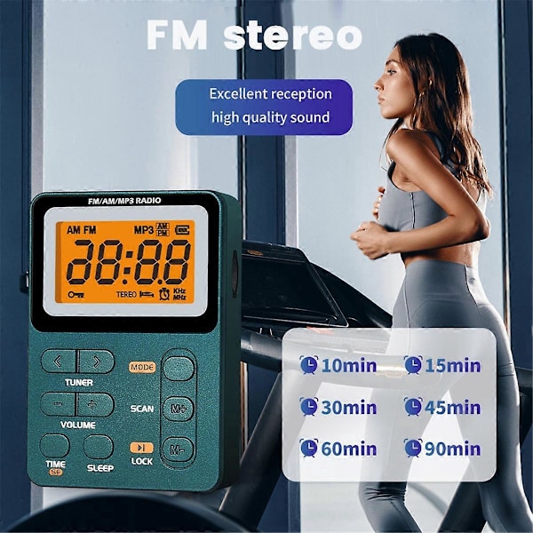 LED-display AM/FM lommeradio for sport utendørs - Grå