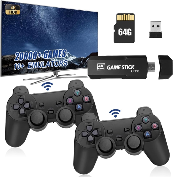 Retro Game Stick, Retro Game Console-64G, Wireless Retro Game Stick, Plug and Play Indbygget Gaming Video Game Stick (64G)